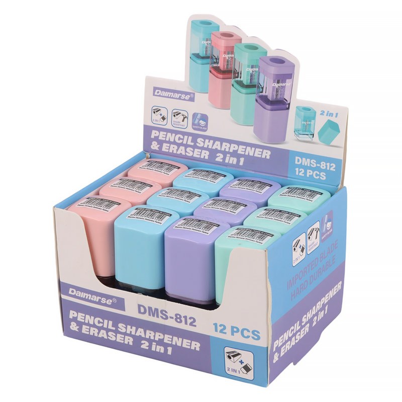 پاک کن و تراش مخزن دار Daimarse DMS-812 بسته 12 عددی