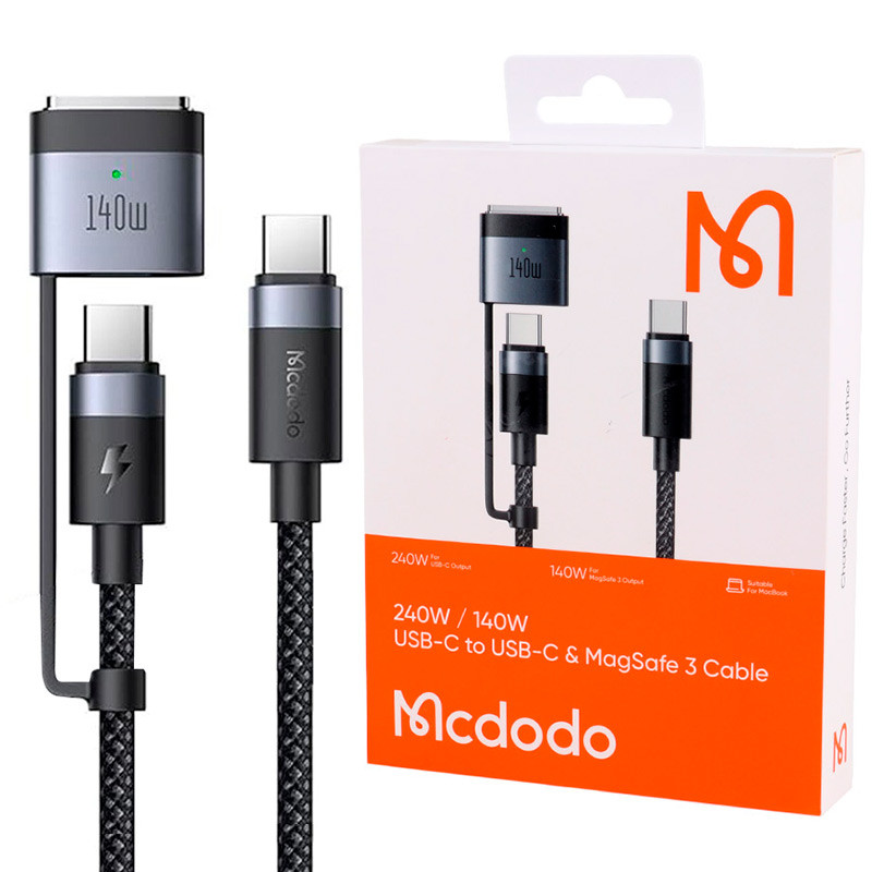 کابل تبدیل فست شارژ Mcdodo CA-014 Type-C To Type-C/Magsafe 3 5A PD 240W 2m