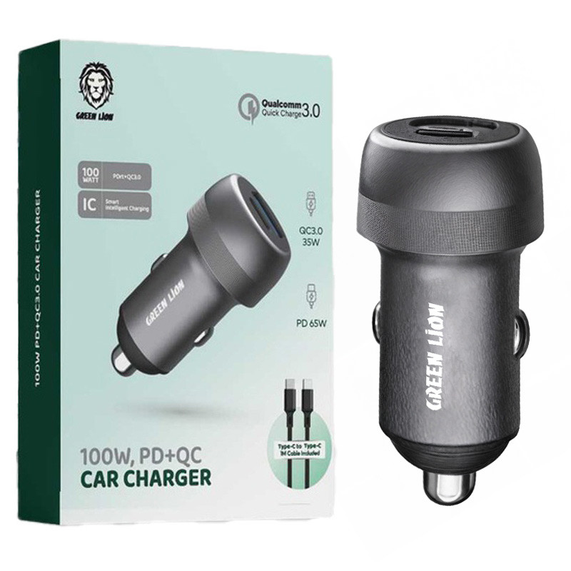 شارژر فندکی فست شارژ Green Lion GN100WPDQTCGY QC3.0 PD 100W + کابل تبدیل تایپ سی