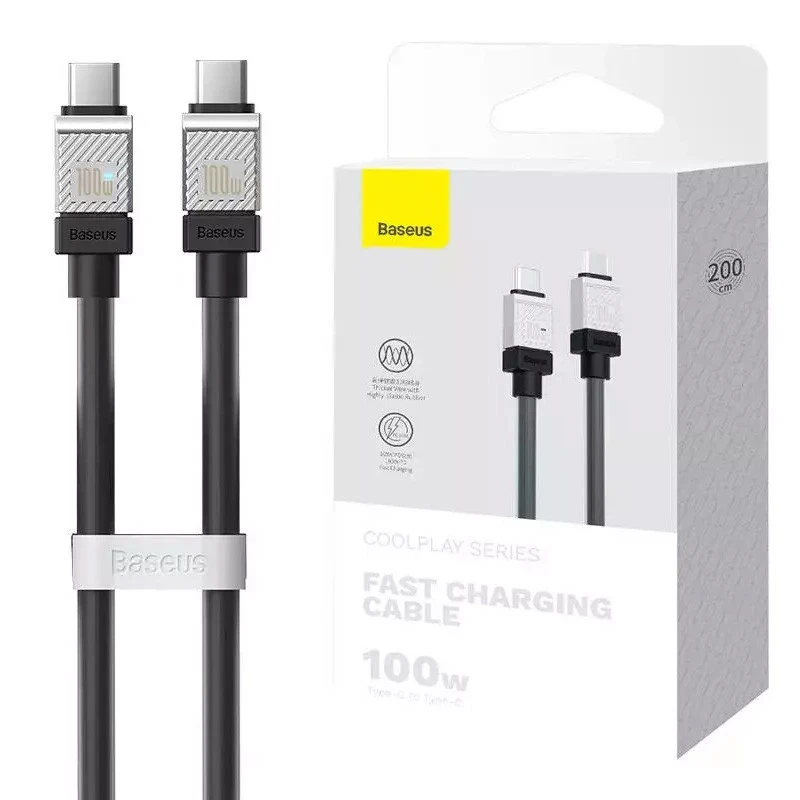 کابل تبدیل فست شارژ Baseus CoolPlay Series CAKW00030 Type-C to Type-C PD 100W 2m