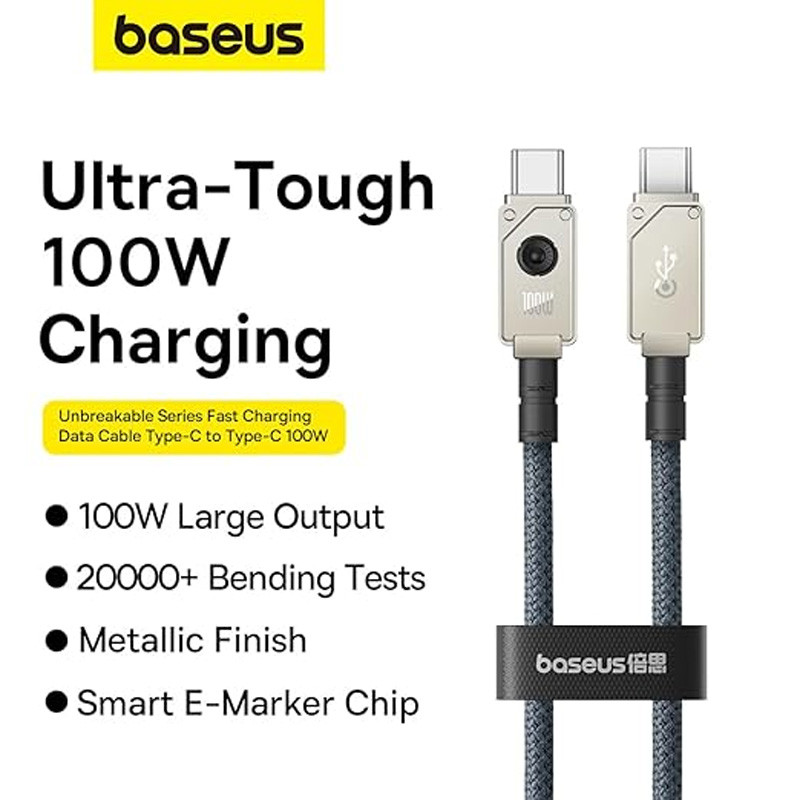 کابل تبدیل فست شارژ Baseus Unbreakable Series P10355800221-00 Type-C To Type-C PD 100W 1m