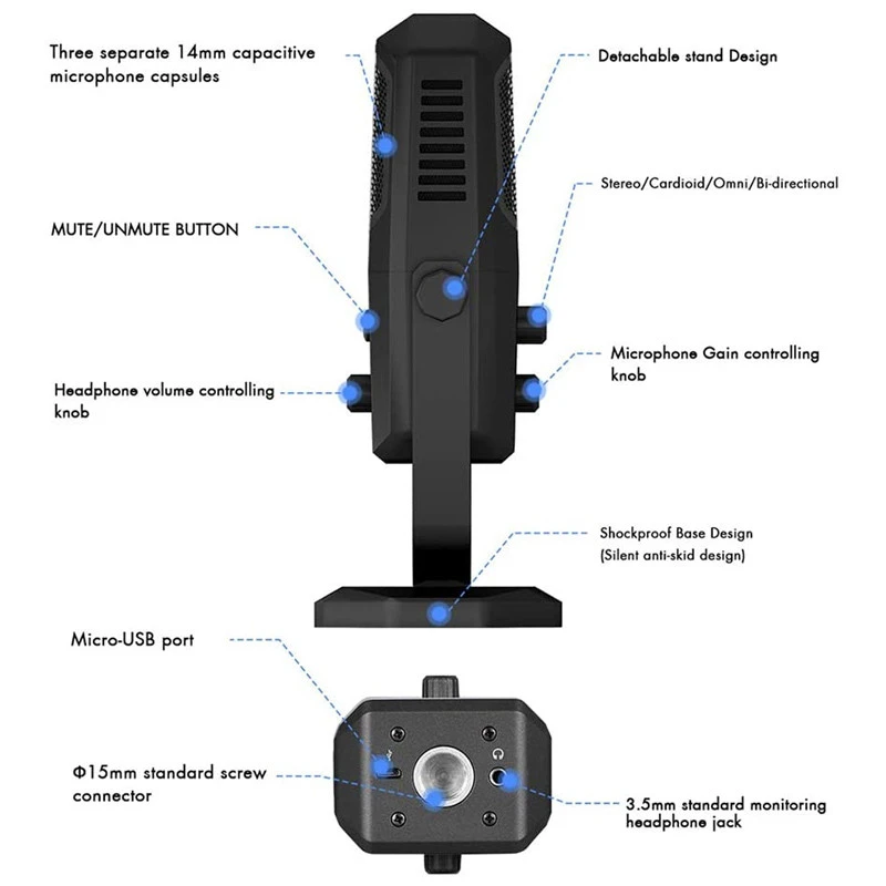 میکروفون کندانسور Yanmai SF-900 Plus + پاپ فیلتر و هدفون