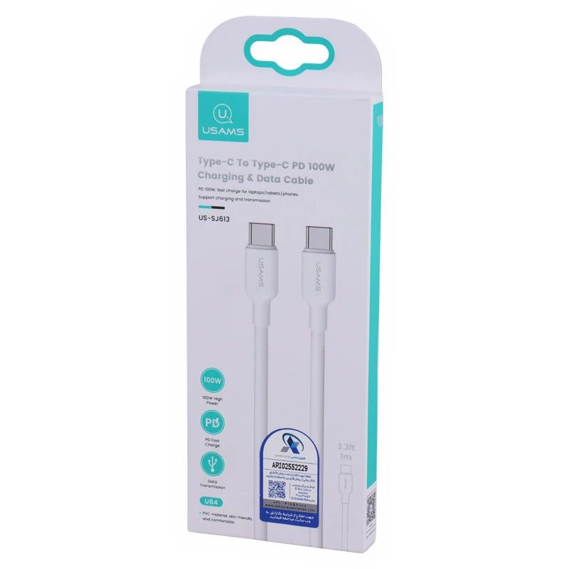 کابل تبدیل فست شارژ Usams US-SJ613 Type-C To Type-C PD 100W 1m