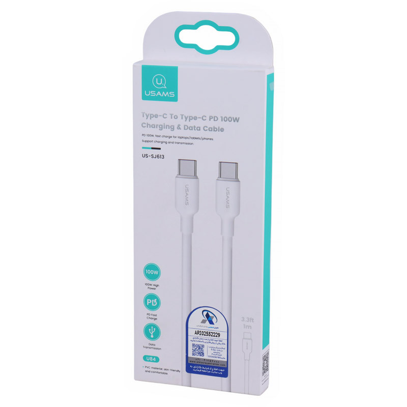 کابل تبدیل فست شارژ Usams US-SJ613 Type-C To Type-C PD 100W 1m
