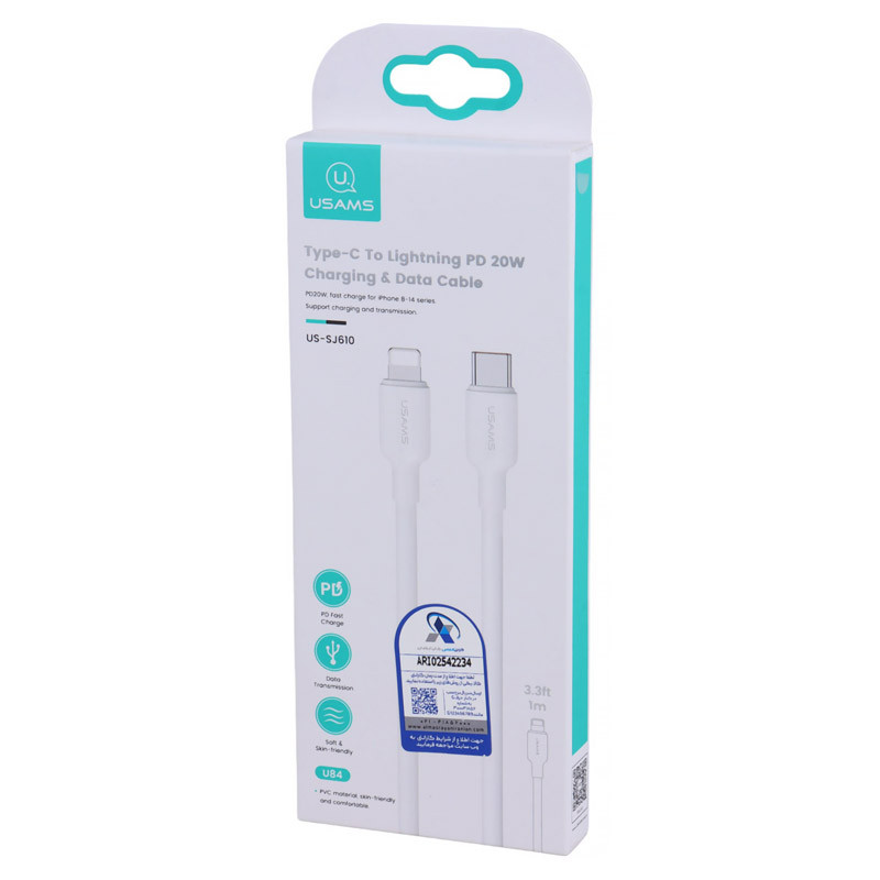 کابل تبدیل فست شارژ Usams US-SJ610 Type-C To Lightning PD 20W 1m