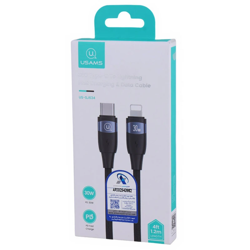 کابل تبدیل فست شارژ Usams US-SJ634 Type-C To Lightning PD 30W 1.2m