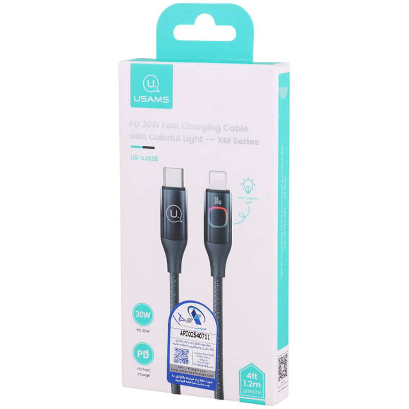 کابل تبدیل فست شارژ Usams US-SJ638 Type-C To Lightning PD 30W 1.2m