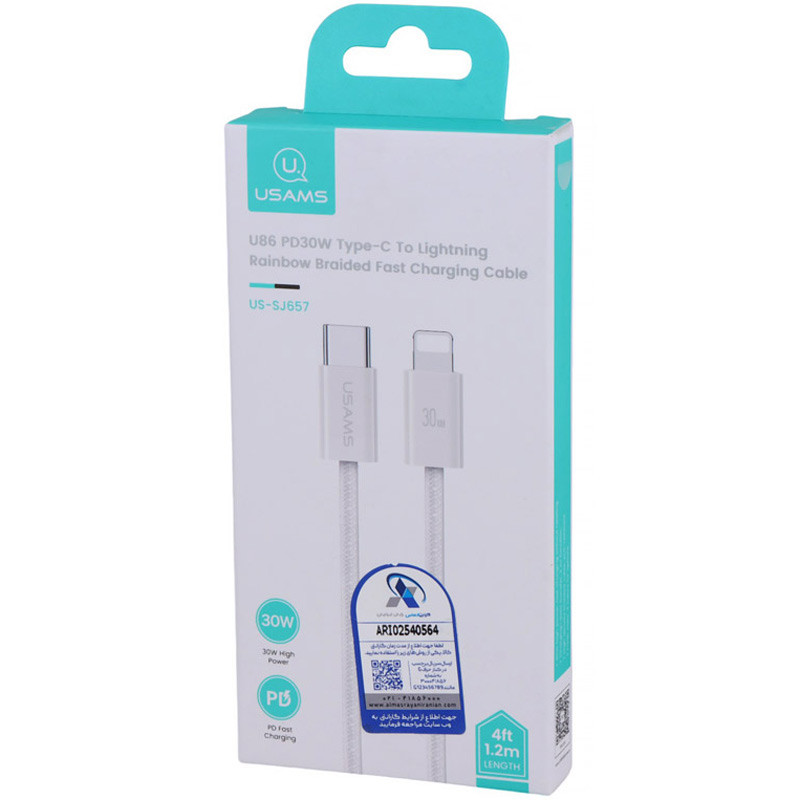 کابل تبدیل فست شارژ Usams US-SJ657 Type-C To Lightning PD 30W 1.2m