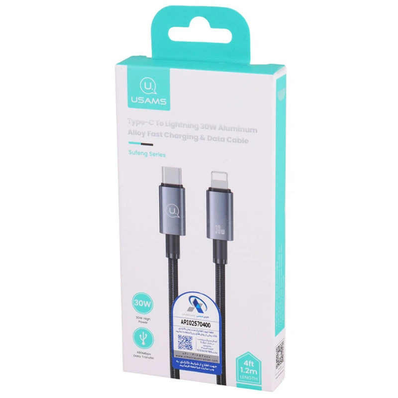 کابل تبدیل فست شارژ Usams US-SJ662 Type-C To Lightning 30W 1.2m