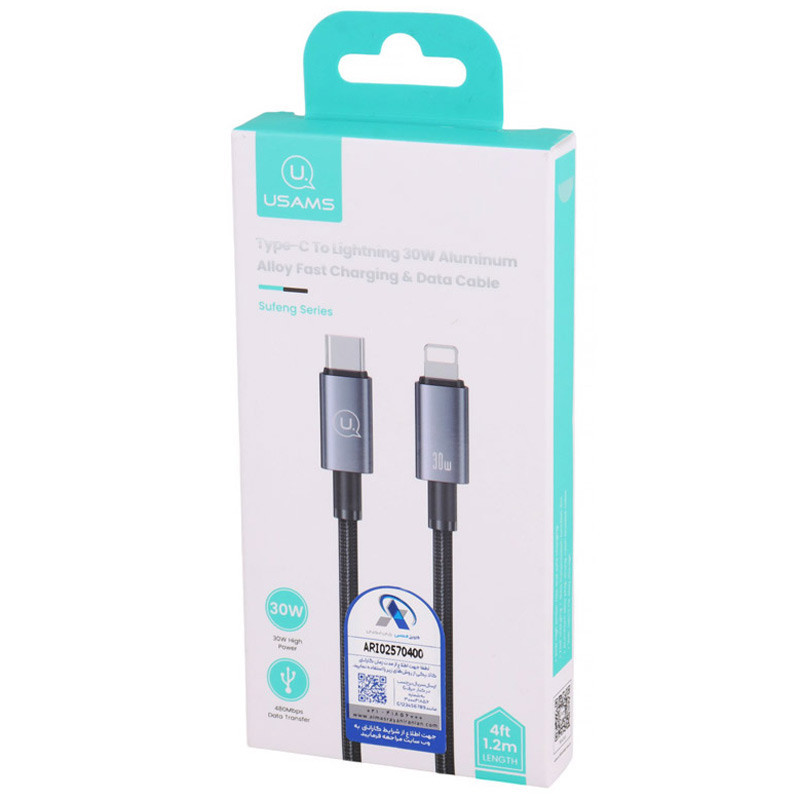 کابل تبدیل فست شارژ Usams US-SJ662 Type-C To Lightning 30W 1.2m