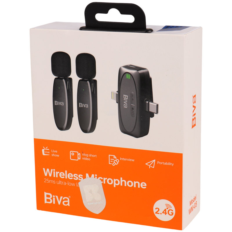 میکروفون یقه ای بی سیم Biva WM-03 Type-C/Lightning
