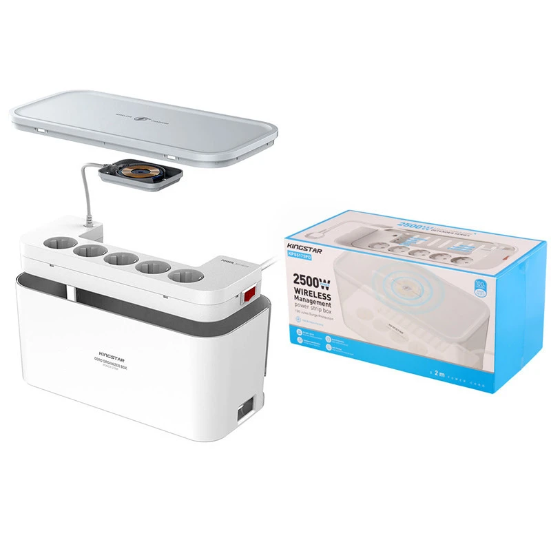 چند راهی برق و شارژر وایرلس کینگ استار KPS5175PD با کابل 2 متری + شارژر USB و Type-C