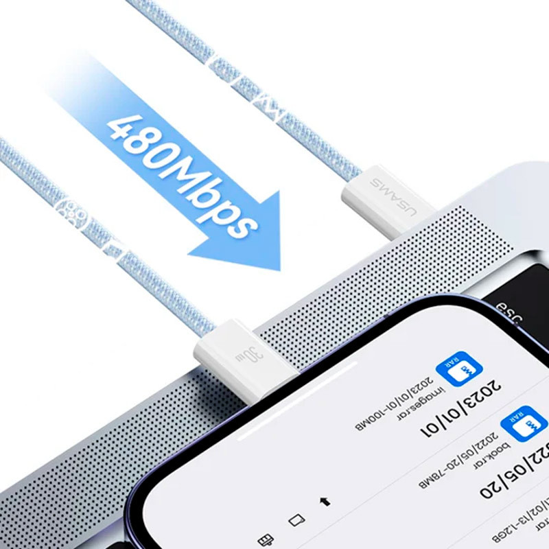 کابل تبدیل فست شارژ Usams US-SJ657 Type-C To Lightning PD 30W 1.2m