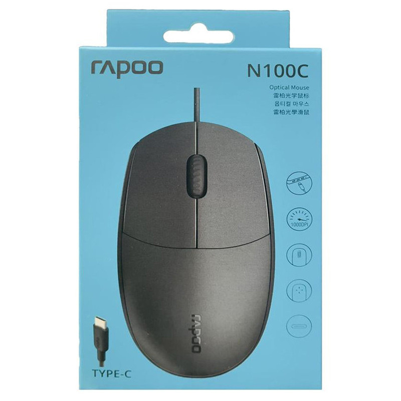 ماوس سیم دار رپو type-c n100c مشکی rapoo