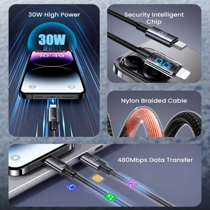 کابل تبدیل فست شارژ Usams US-SJ662 Type-C To Lightning 30W 1.2m