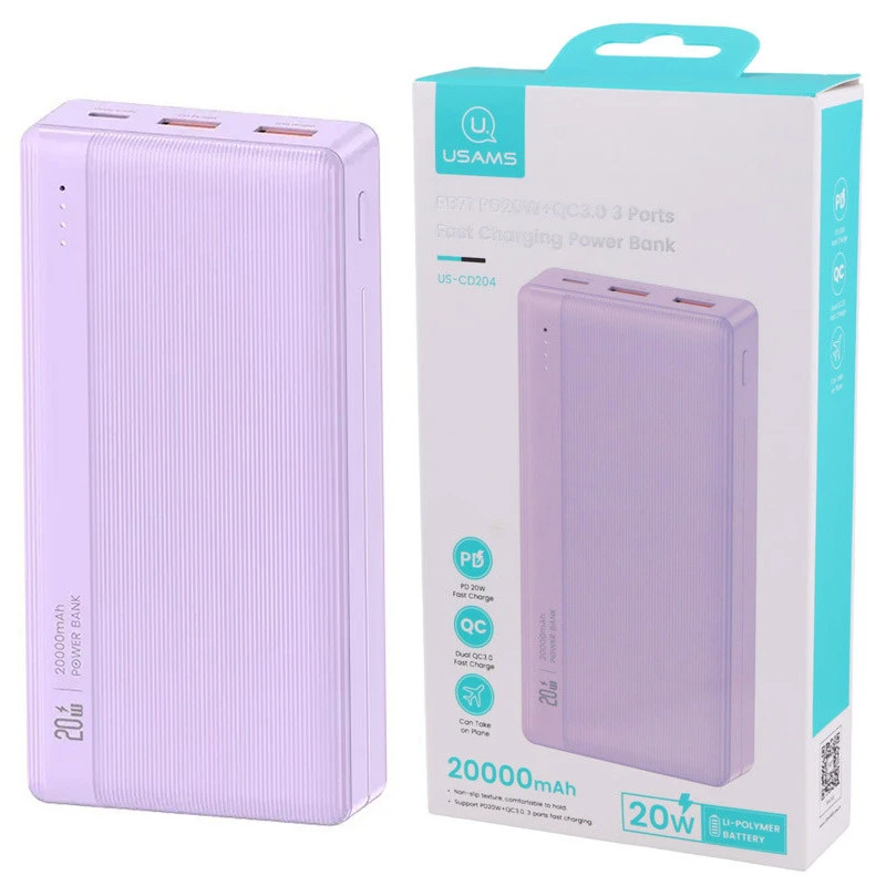 پاور بانک فست شارژ 20000 یوسامز Usams US-CD204 QC3.0 PD 20W