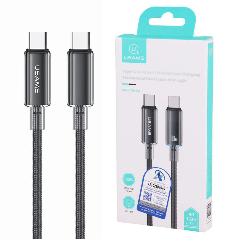 کابل تبدیل فست شارژ Usams US-SJ660 Type-C To Type-C PD 100W 1.2m