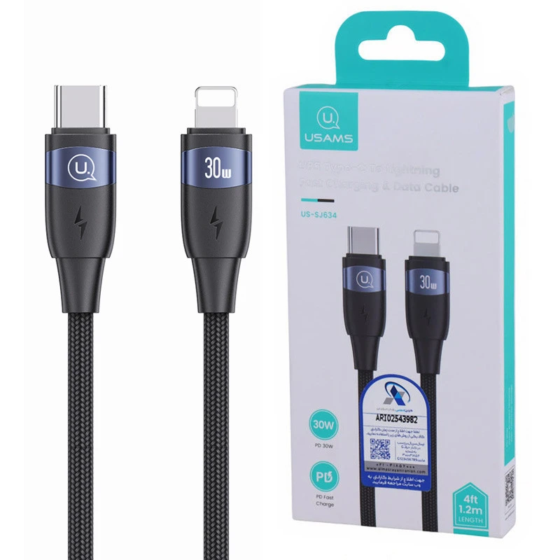 کابل تبدیل فست شارژ Usams US-SJ634 Type-C To Lightning PD 30W 1.2m