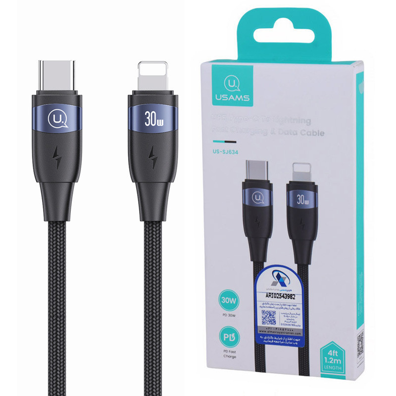 کابل تبدیل فست شارژ Usams US-SJ634 Type-C To Lightning PD 30W 1.2m