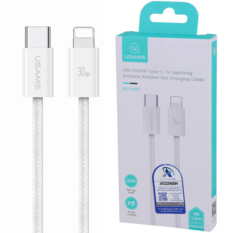 کابل تبدیل فست شارژ Usams US-SJ657 Type-C To Lightning PD 30W 1.2m