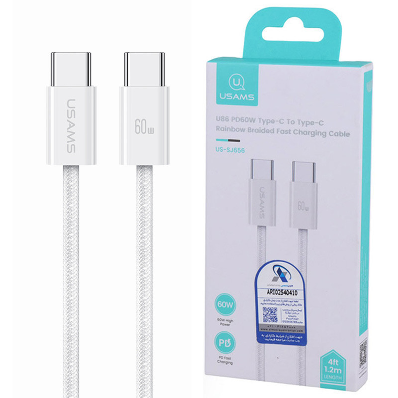 کابل تبدیل فست شارژ Usams US-SJ656 Type-C To Type-C PD 60W 1.2m