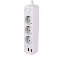 چند راهی ۳ خانه برق ارت دار ارلدام ES-SC13 با کابل 2 متری + شارژر USB و Type-C