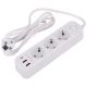 چند راهی ۳ خانه برق ارت دار ارلدام ES-SC13 با کابل 2 متری + شارژر USB و Type-C