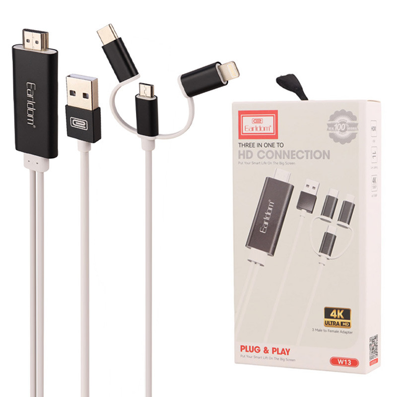 کابل تبدیل Earldom ET-W13 Lightning/MicroUSB/Type-C to HDMI 2m