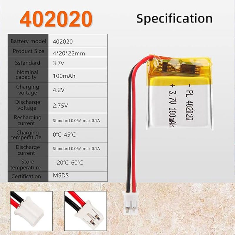 باتری لیتیوم 100mAh 22*20*4mm 402020