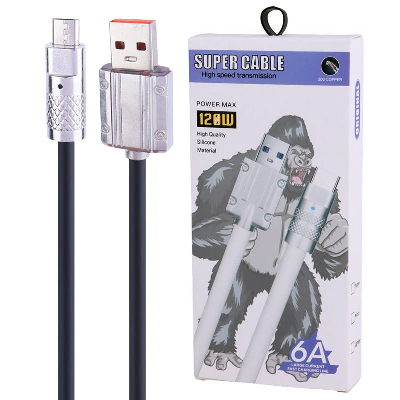 کابل میکرو یو اس بی فست شارژ Super Cable 6A 120W 1m