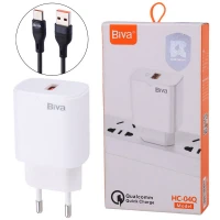 شارژر دیواری فست شارژ Biva HC-04Q 3A QC PD 18W + کابل تایپ سی