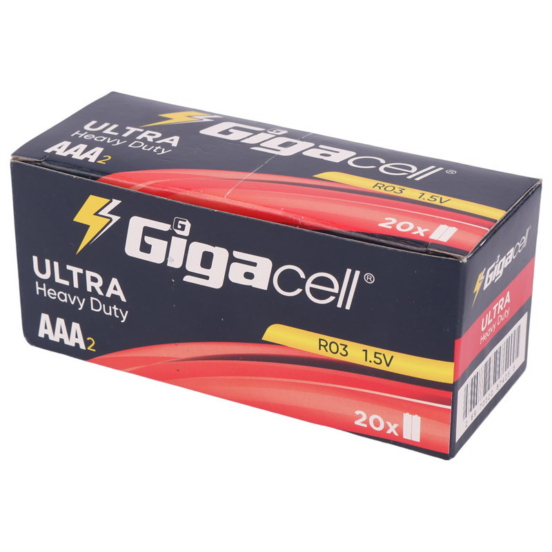 باتری دوتایی نیم قلمی Gigacell Ultra Heavy Duty R03 1.5V AAA بسته 40 عددی شرینک