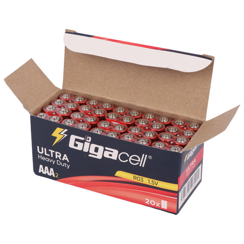 باتری دوتایی نیم قلمی Gigacell Ultra Heavy Duty R03 1.5V AAA بسته 40 عددی شرینک