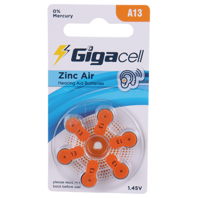 باتری سمعکی Gigacell Zinc Air A13 بسته 6 عددی