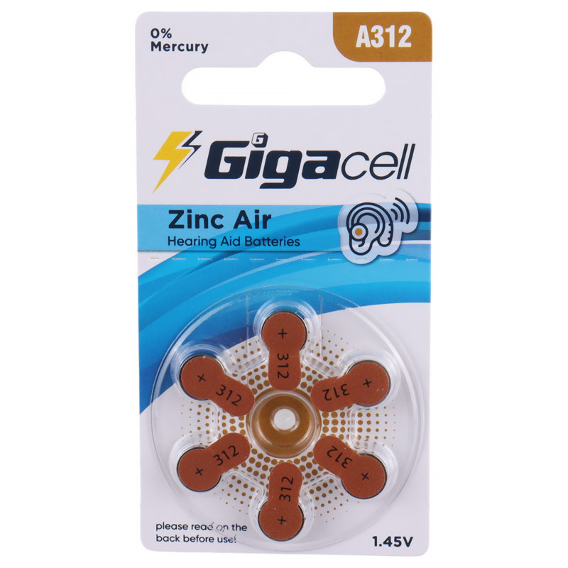 باتری سمعکی Gigacell Zinc Air A312 بسته 6 عددی