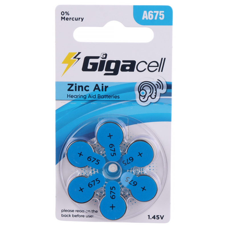 باتری سمعکی Gigacell Zinc Air A675 بسته 6 عددی