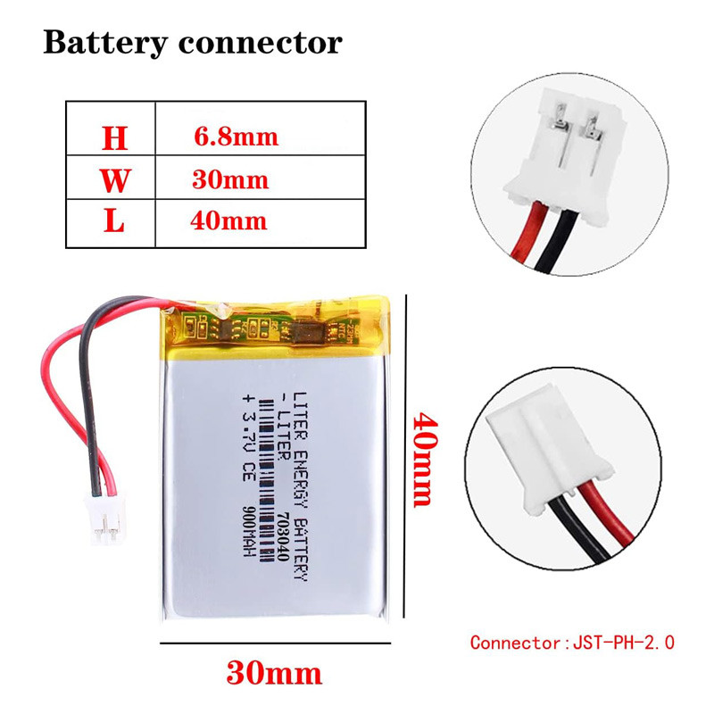 باتری لیتیوم 900mAh 40*30*6.8mm 703040