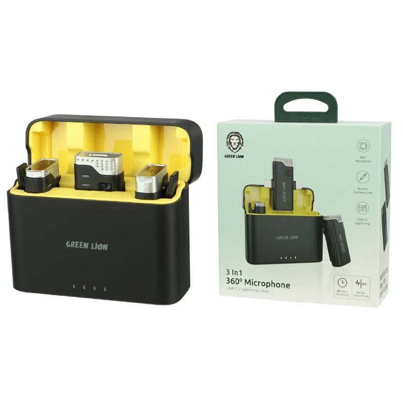 میکروفون یقه ای بی سیم Green Lion GN3IN1MIC360D Type-C / Lightning / AUX