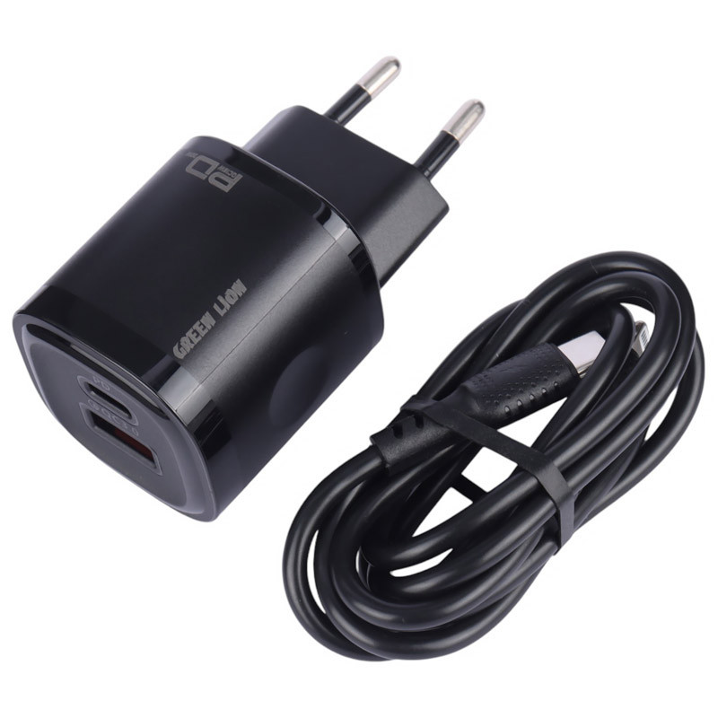 شارژر دیواری 20 وات گرین لاین GL-WC09 PD QC3.0 3A + کابل تبدیل آیفونی