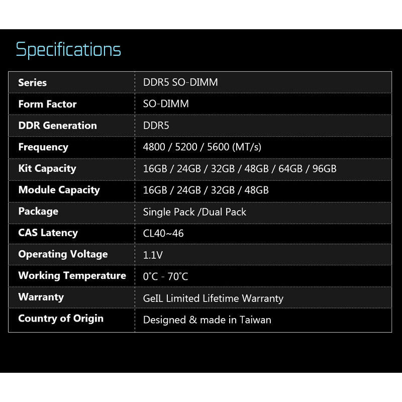 رم لپ تاپ Geil DDR5 32GB 4800MHz CL40