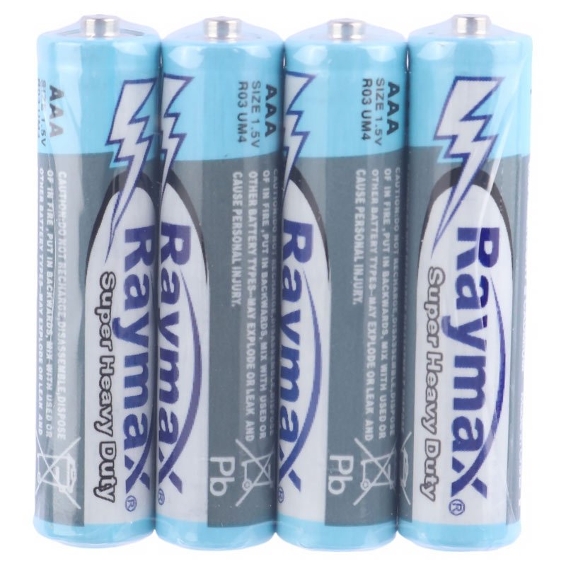 باتری چهارتایی نیم قلمی Raymax Super Heavy Duty R03 1.5V AAA شرینک