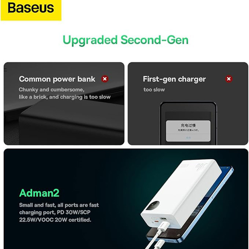 پاور بانک فست شارژ 20000 باسئوس Baseus Adaman2 PPAD08010 VOOC PD 30W