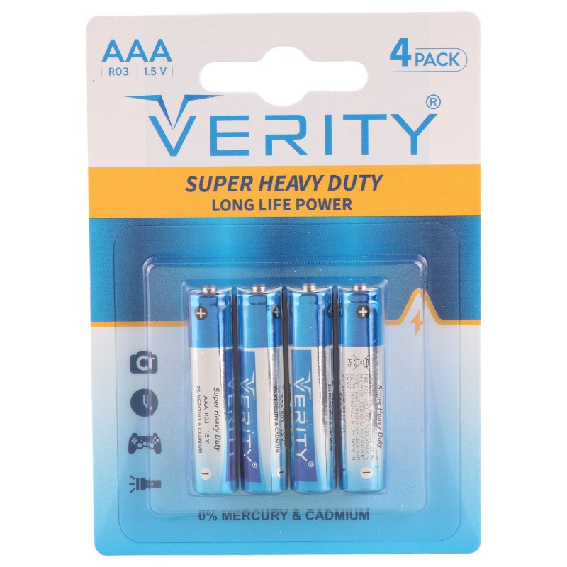 باتری چهارتایی نیم قلمی Verity Super Heavy Duty R03 1.5V AAA