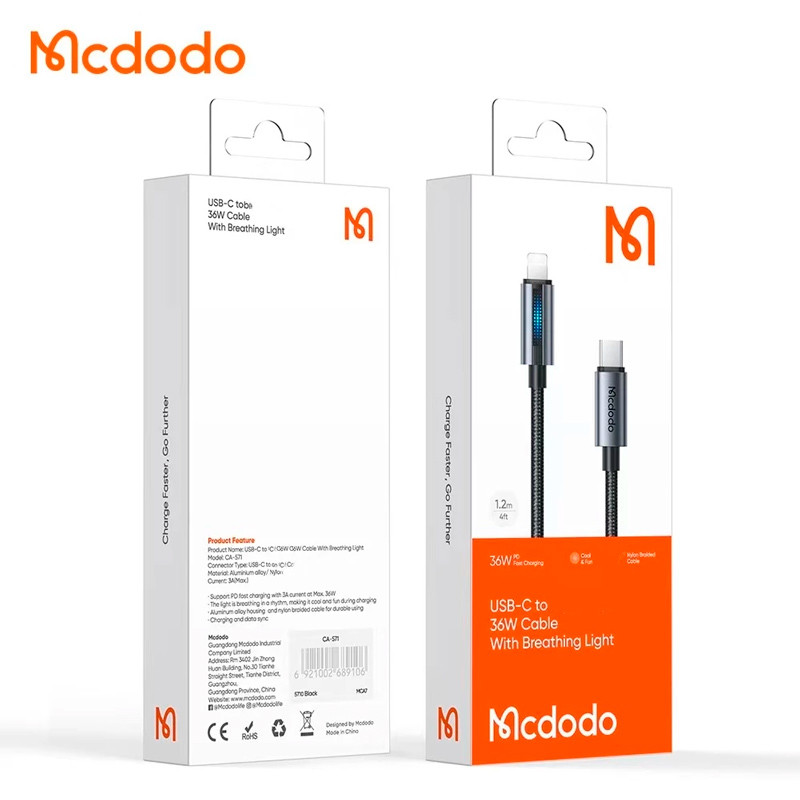 کابل تبدیل فست شارژ Mcdodo CA-571 Type-C To Lightning 3A PD 36W 1.2m