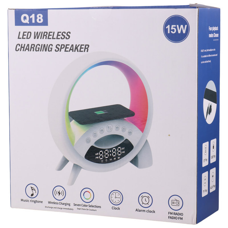 شارژر بی سیم و چراغ رومیزی اسپیکر دار Q18 15W