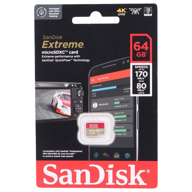 رم میکرو 64 گیگ سن دیسک SanDisk Extreme A2 V30 U3 170MB/s