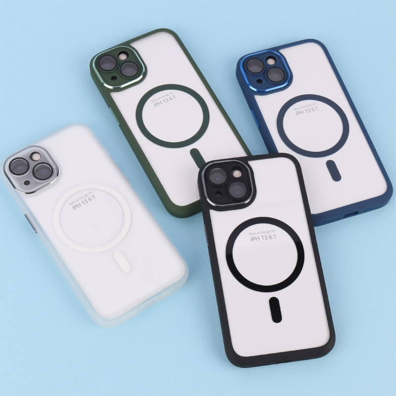 قاب PC شفاف متال ایرون دور رنگی مگ سیف محافظ لنزدار iPhone 13