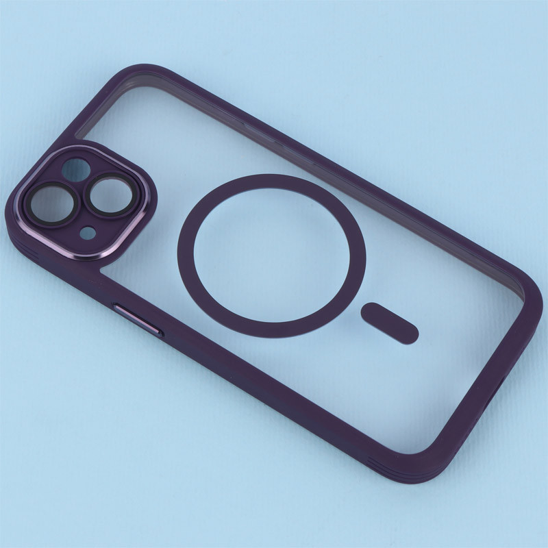 قاب PC شفاف متال ایرون دور رنگی مگ سیف محافظ لنزدار iPhone 13