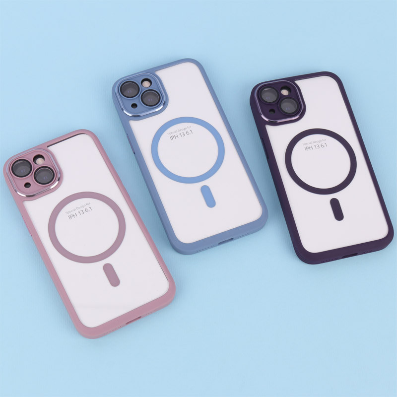 قاب PC شفاف متال ایرون دور رنگی مگ سیف محافظ لنزدار iPhone 13