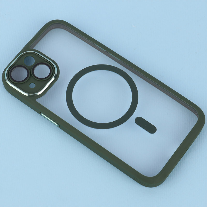قاب PC شفاف متال ایرون دور رنگی مگ سیف محافظ لنزدار iPhone 13